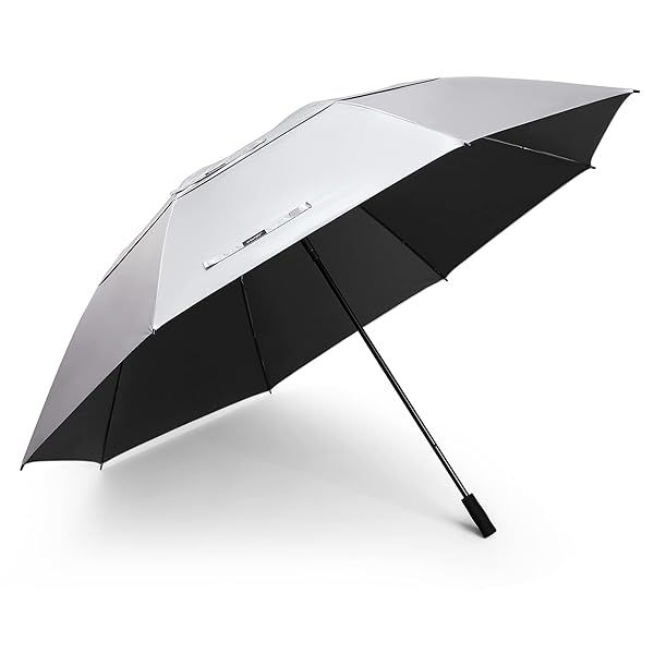 G4Free 80 Inch Extra Large UV Protection Golf Umbrella Windproof Vented Double Canopy Huge Oversize Sun Rain Umbrellas for Family (Silver Black)