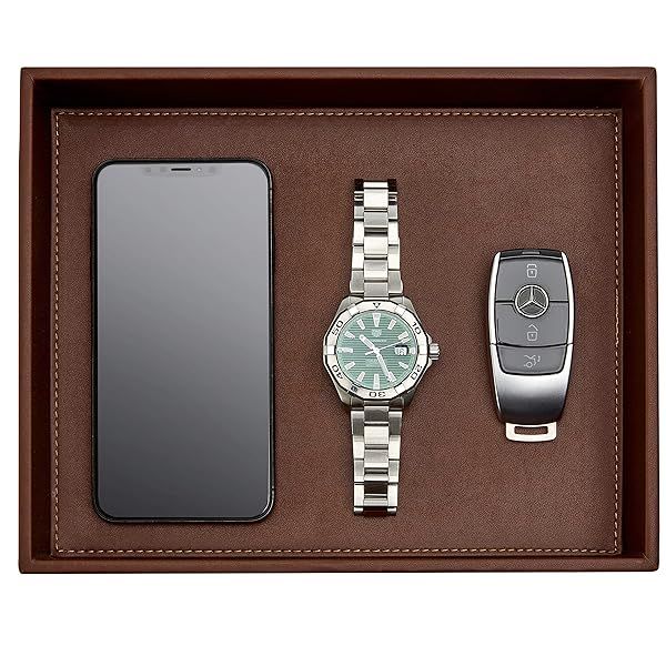 Gallaway Leather Valet Tray for Men - Stylish Nightstand Organizer for Wallets, Keys & More (Dark Brown)