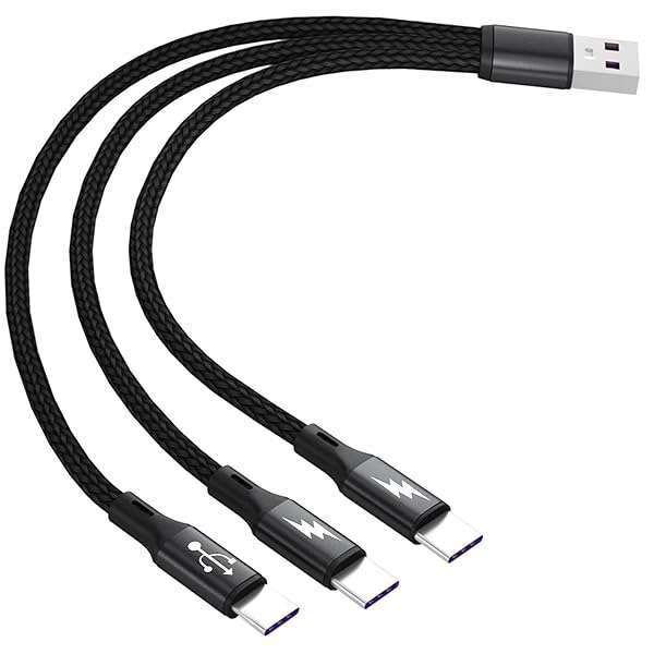 GELRHONR USB C Splitter Cable: 3-in-1 Fast Charge Nylon Braided Cord for Mobile & Android - 0.65FT Length