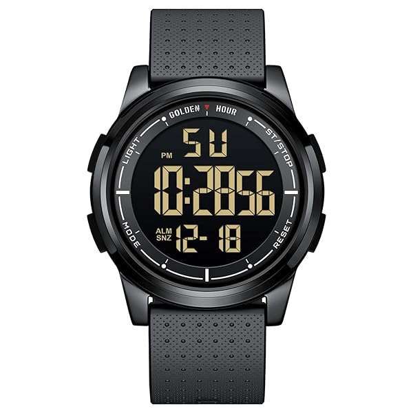 GOLDEN HOUR Ultra-Thin Minimalist Sports Waterproof Digital Watches Men with Wide-Angle Display Rubber Strap Alloy Steel Case Wrist Watch for Men Women in Black