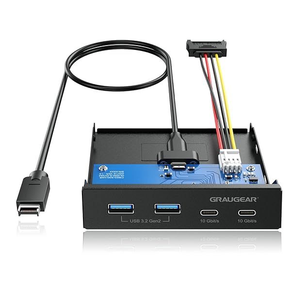 "Upgrade Your PC with GRAUGEAR 3.5" Front Panel USB Hub: 4 Ports, 2 USB-C 10Gbps & 2 USB 3.2 Gen 2 - G-MP02"