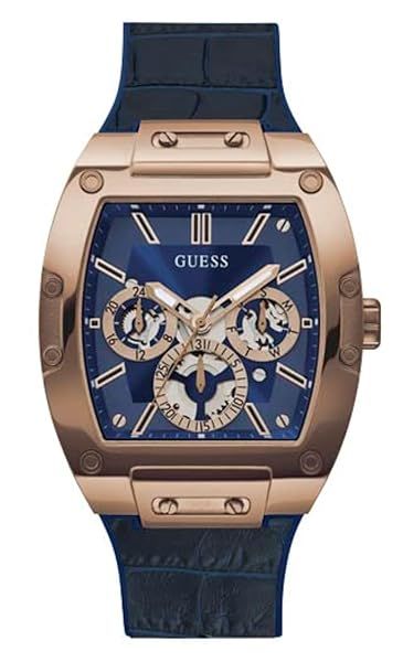 GUESS Mens 43mm Watch Blue Strap Blue Dial Brown Case Stylish Timepiece for Everyday Wear