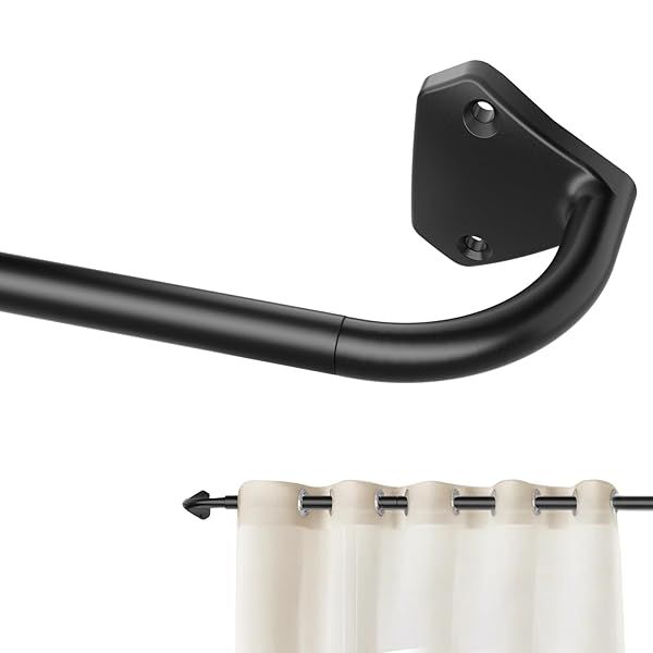 GXOACKJ Black Curtain Rods 48 to 84 inch Adjustable Wrap Around Blackout Rods for Bedroom and Outdoor Use