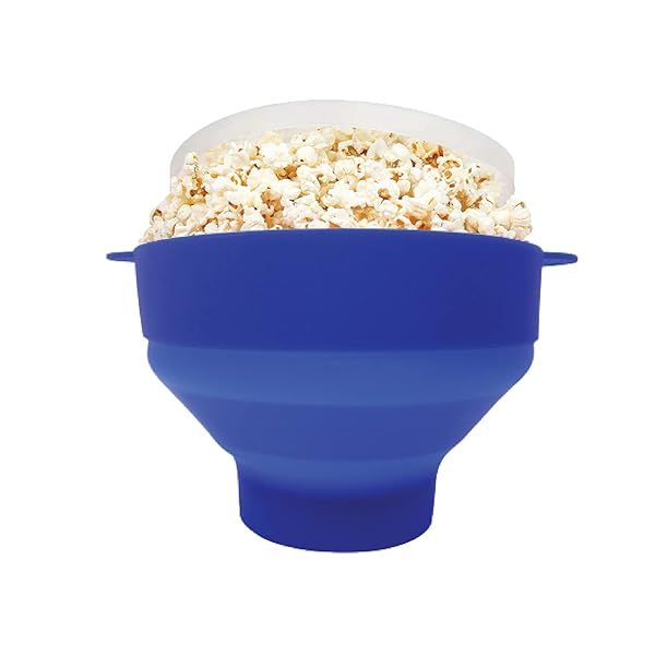 Gadgetime USA Microwave Popcorn Popper with Lids - Silicone - No Oil or Butter Required - Collapsible Bowls - BPA-Free - Movie Night Supplies - Blue