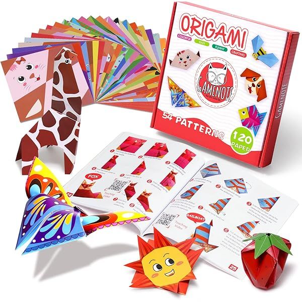 Gamenote Colorful Origami Kit for Kids 54 Projects 120 Double Sided Paper Instructional Book Perfect Gift for Beginners and Craft Lovers