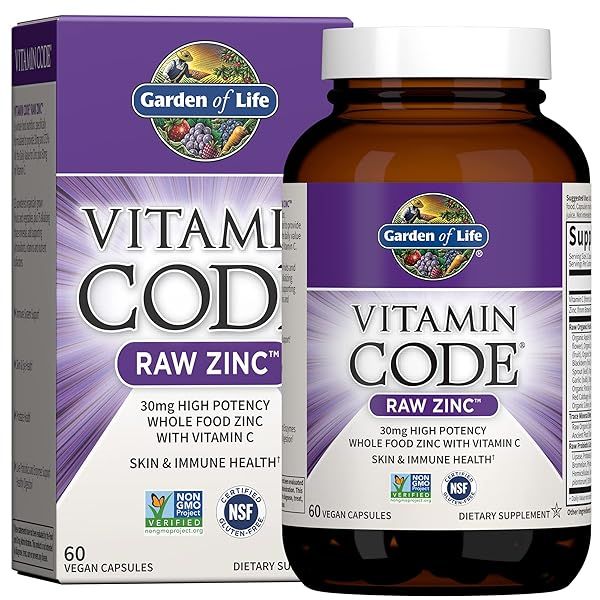 Garden of Life Zinc Supplements 30mg: High Potency Raw Zinc & Vitamin C for Immune Support & Skin Health - 60 Vegan Capsules