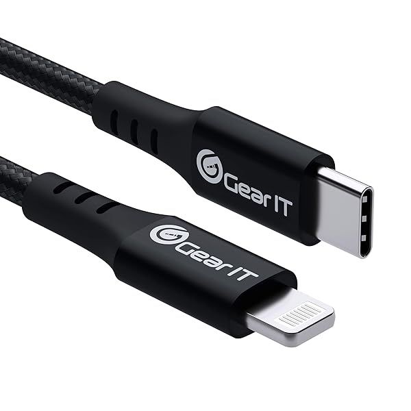 GearIT 10ft Lightning to USB-C Cable Mfi Certified Nylon Braided Fast Charging for iPhone iPad Power Delivery Black