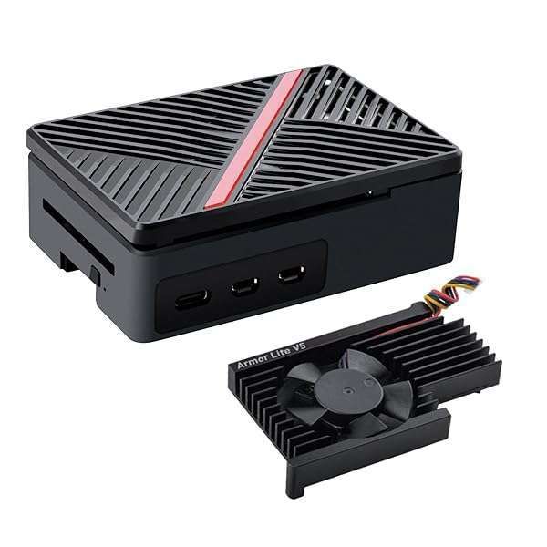 GeeekPi Raspberry Pi 5 Case with Armor Lite V5 Heatsink Fan - Durable ABS for 4GB/8GB Models (Black)