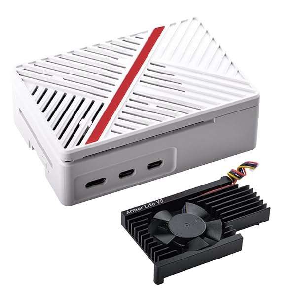 GeeekPi Raspberry Pi 5 Case with Armor Lite V5 Heatsink Fan - Durable ABS Design for 4GB/8GB Models (White)