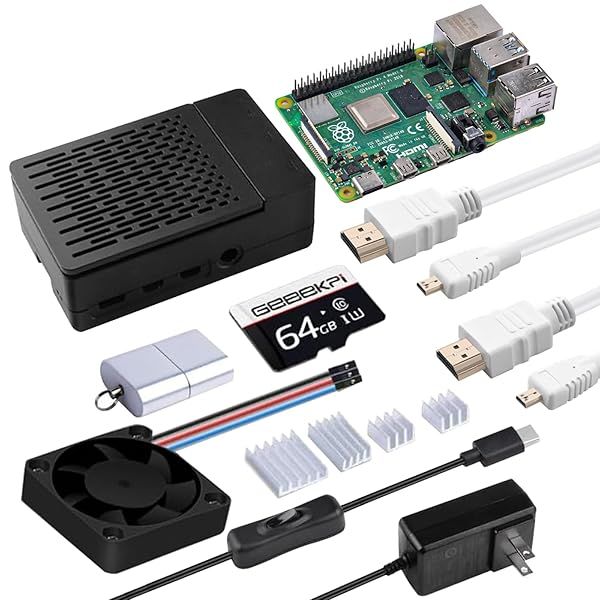 GeeekPi Starter Kit for Raspberry Pi 4: Complete 4GB Bundle with Case, 64GB Card, HDMI Cables & Power Supply