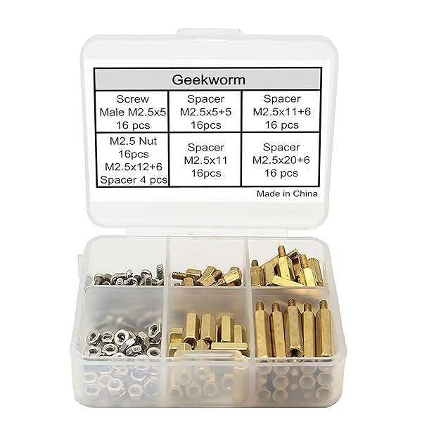 Geekworm M2.5 Hex Brass Spacer Kit for Raspberry Pi 5/4B/3B+/3A+/Zero W - 100 Pcs with Storage Case