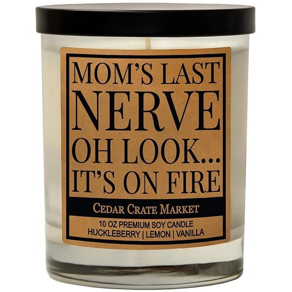 Cedar Crate Market Mom's Last Nerve - Premium Scented Funny Candles, Gifts for Mom from Daughter, Son - Mothers Day Gifts, Birthday Present - Made in