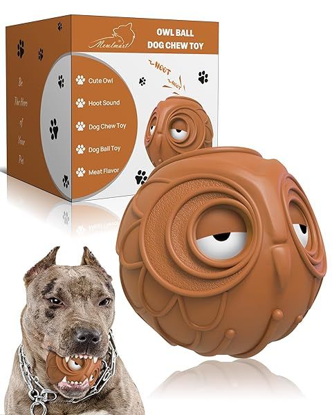Giggle Ball for Dogs Cute Owl Toy for Aggressive Chewers Medium Large Natural Rubber Herding Ball Fun Gift for Dogs Brown New