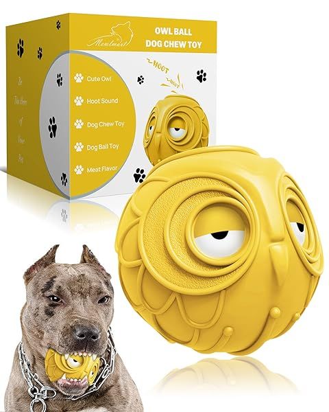 Giggle Ball for Dogs Interactive Owl Toy Natural Rubber Fun Gift for Medium Large Puppies Yellow Color