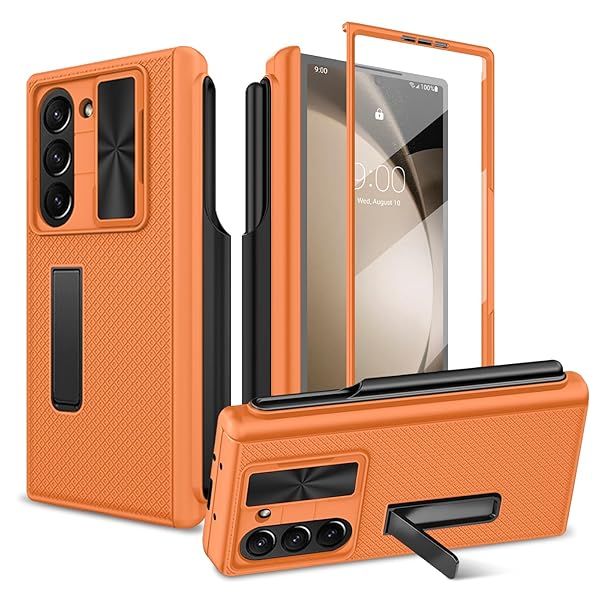 Giyer Heavy Duty Case for Samsung Galaxy Z Fold 6 with Built-in Screen Protector Stylish Orange Hinge Protection 2025