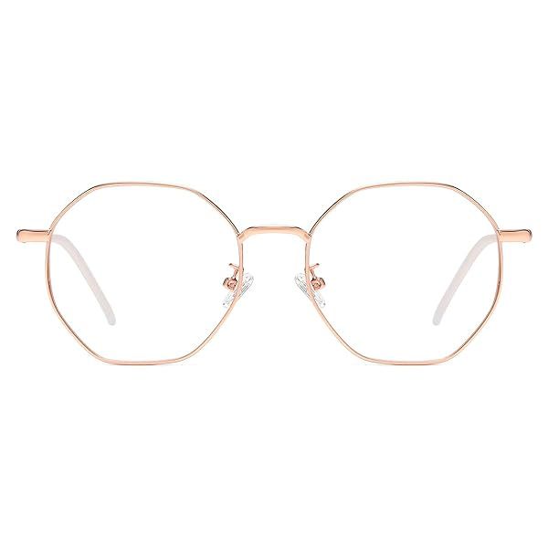 Gleyemor Blue Light Glasses Vintage Octagonal Metal Frame for Women and Men in Rose Gold Ideal for Computer Use