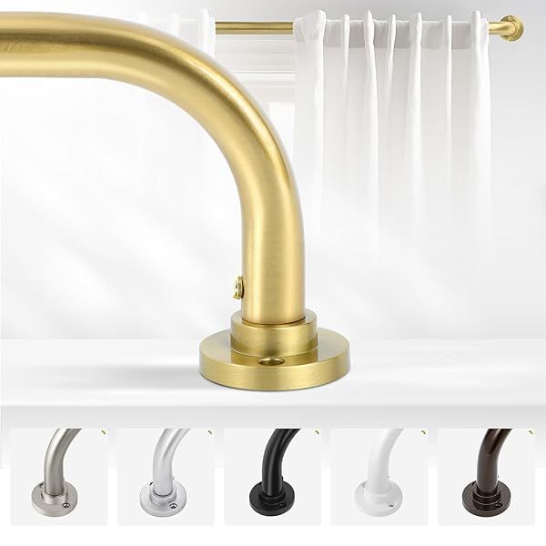 TANGWIN Gold Wrap Around Curtain Rods 28 to 48 Inch Adjustable Heavy Duty Blackout Drapery Rods for Bedroom Easy Install Brushed Gold