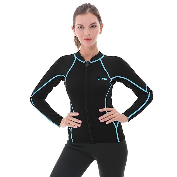 GoldFin Women's 2mm Wetsuit Top Long Sleeve Neoprene Jacket for Water Aerobics Diving Surfing Swimming