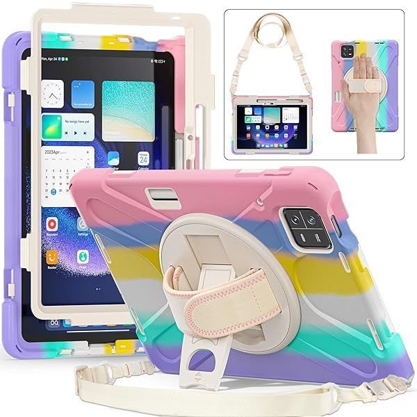 GooodiDEAR Shockproof Heavy Duty Case for Xiaomi Mi Pad 6 and Mi Pad 6 Pro with 360 Rotate Stand and Pencil Holder in Sparkling Pink