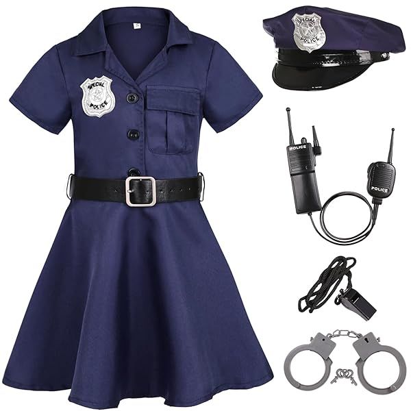 Gortykor Girls Police Officer Costume for Halloween Dress Up Ages 7-8 Fun Cop Outfit