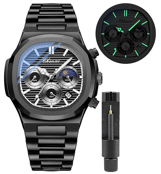 Gosasa Fashion Men's Luxury Quartz Watch Waterproof Stainless Steel Analog Date Business Wristwatch T-Black