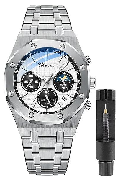 Gosasa Luxury Men's Chronograph Quartz Watch Waterproof Stainless Steel Strap Fashionable Calendar Wristwatch for Business and Casual Wear