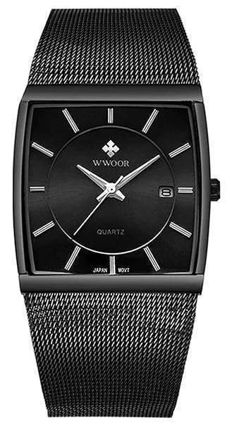 Buy Gosasa Men's Classic Analog Quartz Watch - Ultra-Thin Black Rectangle Dial with Luminous Stainless Steel Milanese Mesh Band