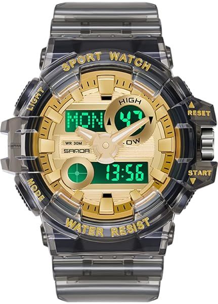 Gosasa Large Dial Transparent Multifunction Digital Watch for Men and Women Casual Dual Display Unisex Wrist Watch Black Rose Red