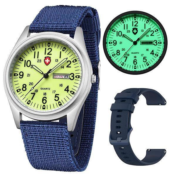Gosasa Unisex Military Watch Waterproof Analog Quartz with Luminous Textile Nylon Strap Casual Sport Wristwatch