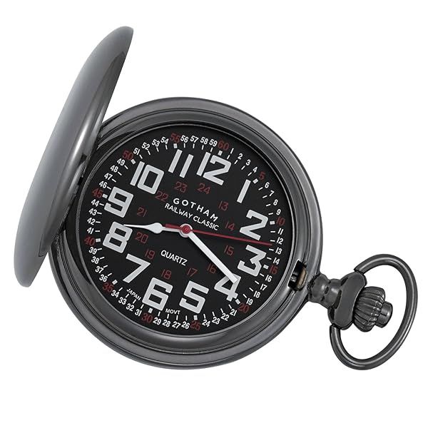 Gotham Men's Gunmetal Railroad Polished Finish Quartz Pocket Watch GWC15044BBK