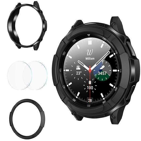 Goton 3-in-1 Accessories for Galaxy Watch 4 46mm: Rugged Case, Screen Protectors & Bezel Ring