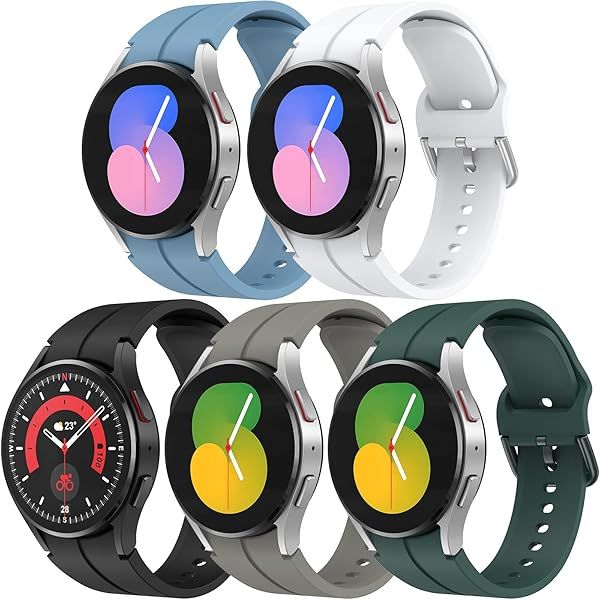 GrTrees 5-Pack Adjustable Silicone Bands for Samsung Galaxy Watch 6/5/4 - 20mm Replacement Straps for Men & Women