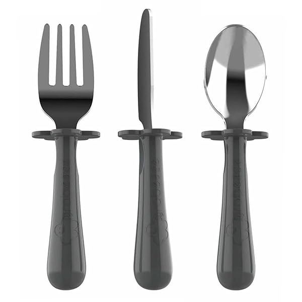 Grabease Toddler Silverware Set: BPA-Free Forks, Spoons & Knives - Dishwasher Safe Feeding Utensils in Gray