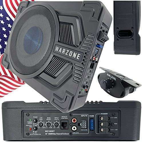 "Gravity Warzone WZ100ST 10" Active Compact Subwoofer - 1000W Slim Under Seat Speaker with Bass Control"