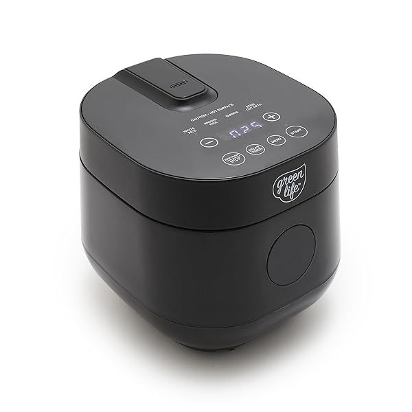 GreenLife Digital Rice Cooker 2 Cups Uncooked 4 Cooked PFAS PFOA Free Ceramic Pot Healthy Cooking Auto Presets Touchscreen Black