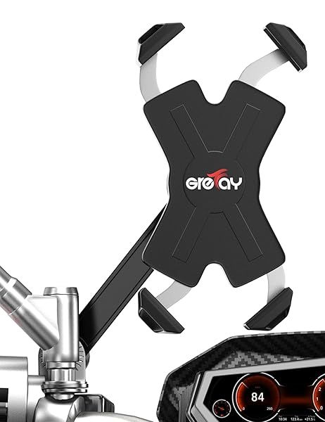 Grefay Motorcycle Phone Mount Auto Shrink Metal Holder for 4 to 7 Inch Smartphones with 360 Degree Rotation for Rear View Mirror