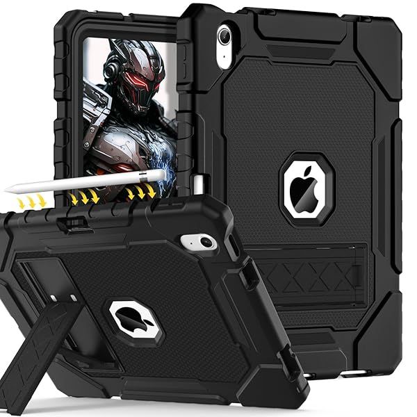 Grifobes Heavy Duty Shockproof Case for iPad 11th 10th Generation 2025 2022 with Stand and Pencil Holder Black