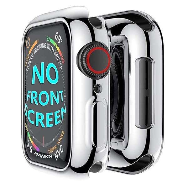 Buy HANKN Shockproof Case for Apple Watch Series 9/8/7/6/5/4 - 45mm & 44mm - Soft TPU Bumper Cover in Silver