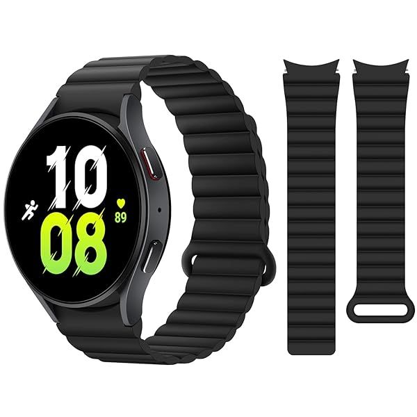 HITZEE Compatible with Samsung Galaxy Watch 7 6 5 4 Band 40mm 44mm 43mm 47mm 45mm, 20mm Silicone Magnetic Sport Strap for Women Men, Black