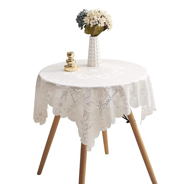 HOMECOOL Ivory Crochet Tablecloth for Round Coffee Table - 35x35 Inch Sunflower Design