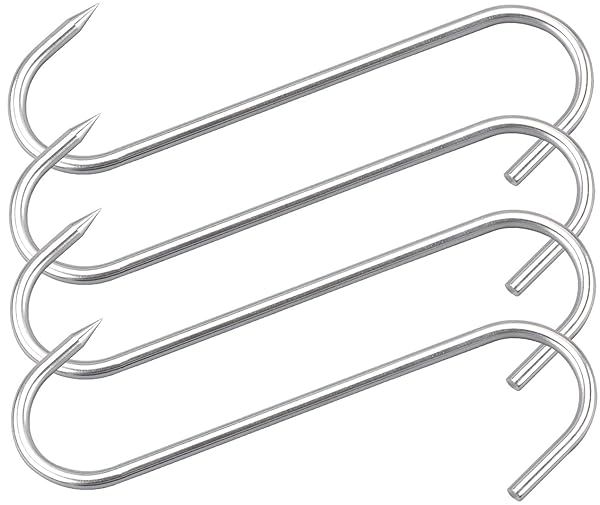 "HONSHEN 10" Heavy Duty Stainless Steel Meat Hooks - 4 Pack S-Hooks for Butchering & Meat Processing"