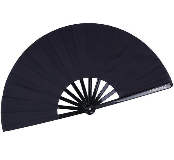 HONSHEN 13-Inch Folding Chinese Hand Fan - Nylon Cloth Performance Fan in Black