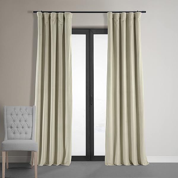 "HPD Half Price Drapes Velvet Thermal Blackout Curtains 84" - Insulated Cool Beige Window Treatment for Living Room & Bedroom"