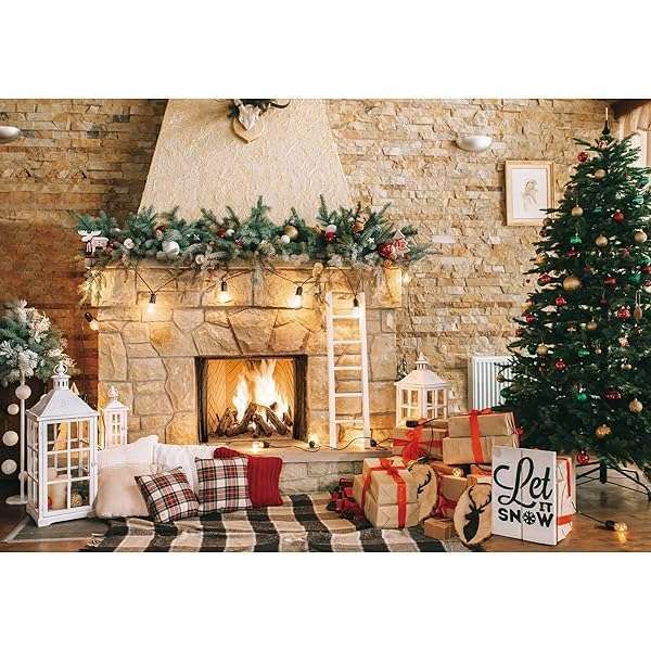 Haboke 7x5ft Christmas Fireplace Backdrop - Perfect for Holiday Photography & Xmas Party Decor