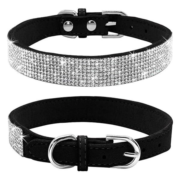 Haoyueer Rhinestone Dog Collar Soft Suede Leather Sparkling Pet Collar for Dogs and Cats Black XS