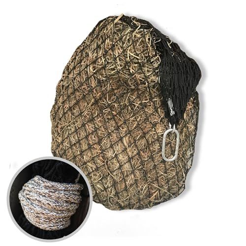 Hay Chix Hay Net for Horses Slow Feed Bag Marine-Grade Nylon Holds 4-6 Flakes Half Bale Net with 1 3/4 Inch Holes Oat Rope Color
