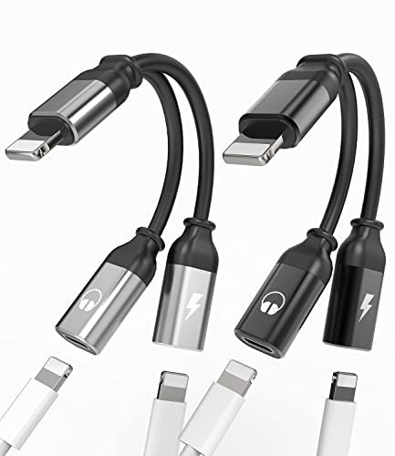Dual Lightning Headphone Adapter for iPhone - 2 Pack Audio & Charge Splitter for iPhone 13, 12, 11 Pro Max, XS, SE, 7, 8 Plus