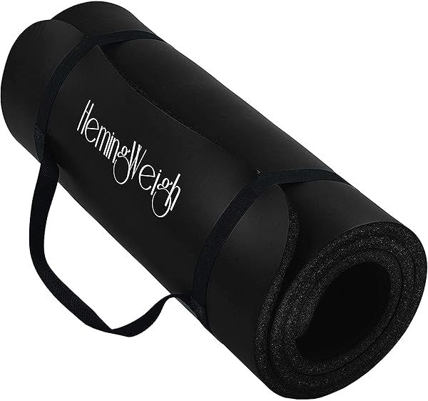 "Buy HemingWeigh 1-Inch Extra Thick Non-Slip Yoga Mat - Black (70"L x 23"W) for Ultimate Comfort & Stability"