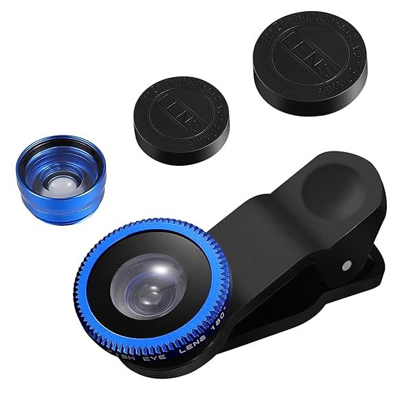 3-in-1 Hemobllo Mobile Phone Lens: Super Wide Angle, Macro & Fisheye for iPhone 6S/7/8/X - Clip-On, Portable & Stylish (Blue)