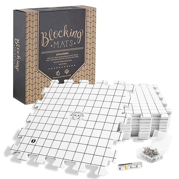 Hephaestus 9-Pack Gray Knitting Blocking Mats with Grids & 150 T-Pins for Crochet & Needlepoint